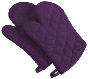 dii basic terry collection 100% cotton quilted, oven mitt, eggplant, 2 piece