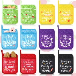willbond 12 pieces teacher appreciation gifts teacher pot holders with pocket funny pot holders for kitchen heat resistant oven mitts hot pads for baking cooking