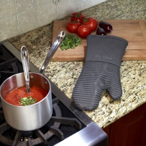 All-Clad Silicone Oven Mitts: Heat Resistant up to 500 Degrees - 100% Cotton & Silicone, 14"x7" Oven Mitt for Kitchen and Barbeque, 2-Pack, Pewter