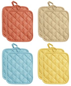 american linen 8 pack pot holders, hot pads, table pads for kitchen and dining table, non slip heat resistant hot pot holder set (multi)