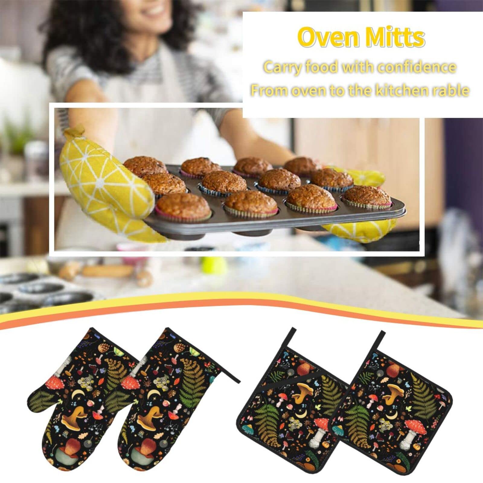 Mushroom Gifts Pot Holders Sets of 2, Non-Slip Hot Pads for Kitchen Potholders for Cooking Baking BBQ Grilling (2-Piece Sets)