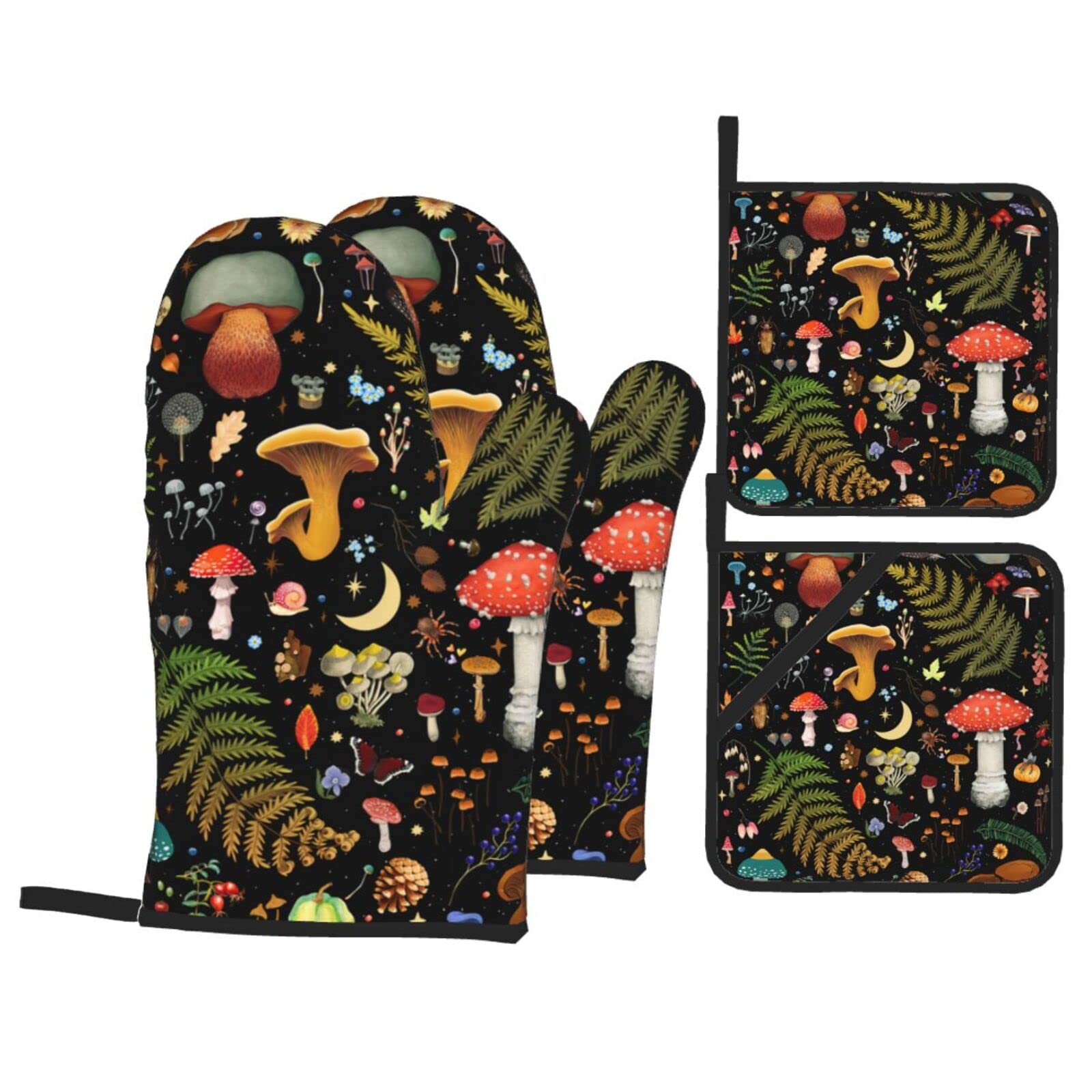 Mushroom Gifts Pot Holders Sets of 2, Non-Slip Hot Pads for Kitchen Potholders for Cooking Baking BBQ Grilling (2-Piece Sets)