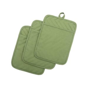 anyi pot holders for kitchen heat resistant, cotton hot pads for kitchen counter table, green kitchen pot holders with pocket