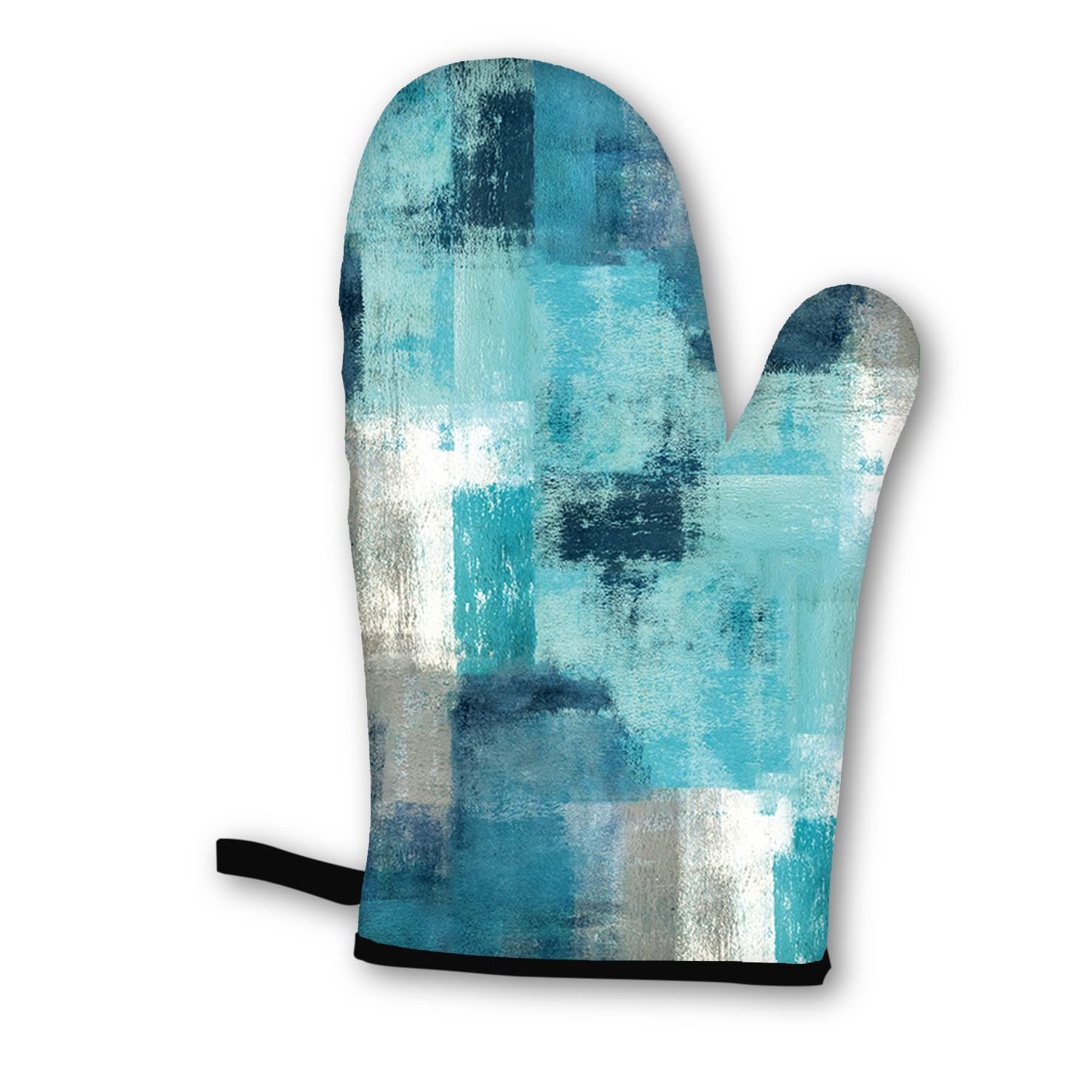 Turquoise Grey Oven Mitts and Pot Holders Sets of 4 Modern Teal Abstract Art Oven Gloves for Kitchen Baking Cooking Grilling (Turquoise)