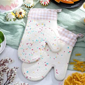Set of 2 Silicone Oven Mitts Kitchen Oven Mitts Waterproof Shell Oven Mitts for Heat Resistant 500 Degrees Washable Kitchen Mittens with Cotton Lining for Cooking Baking BBQ Grilling Microwave