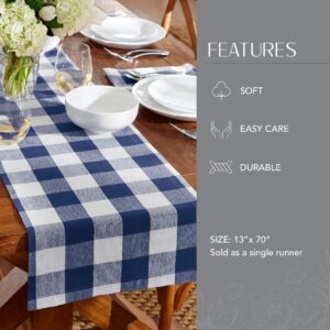 Elrene Home Fashions Farmhouse Living Buffalo-Check Table Runner, Rustic Kitchen and Table Linens, 13" x 70", Blue/White