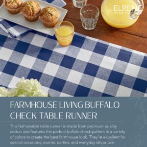 Elrene Home Fashions Farmhouse Living Buffalo-Check Table Runner, Rustic Kitchen and Table Linens, 13" x 70", Blue/White