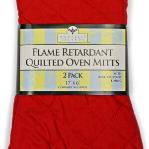 Nouvelle Legende Flame Retardant Kitchen and BBQ Heavy Duty Burn Protection Quilted Mitt, 17 Inches, Red, 2-Pack