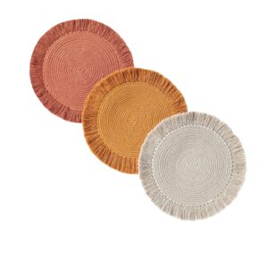 folkulture pot holders for kitchen, hot pads or trivets for hot dishes pots and pans, stylish mats for table decorations or modern decor, set of 3, 100% cotton, 8.5-inch, belle rust