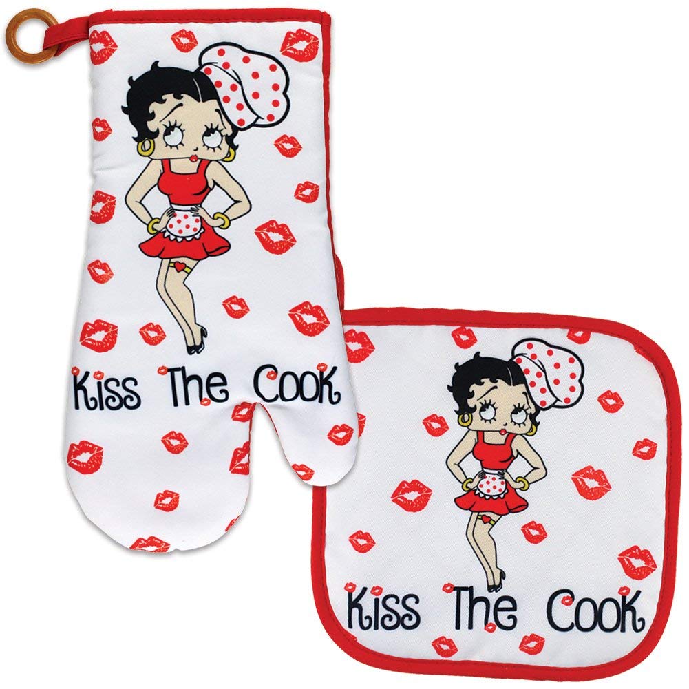 Collections Etc Kiss The Cook Kitchen Pot Holder Oven Mitt Set