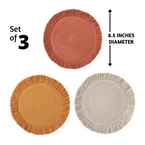 Folkulture Pot Holders for Kitchen, Hot Pads or Trivets for Hot Dishes Pots and Pans, Stylish Mats for Table Decorations or Modern Decor, Set of 3, 100% Cotton, 8.5-inch, Belle Rust