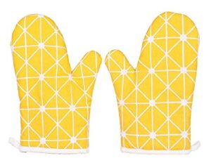 sujayu oven mitts, 2 pack 10.6" x 6.7" cotton oven mitt pot holders, non-slip 392°f heat resistant oven mits kitchen gloves potholders for cooking baking grilling (yellow)