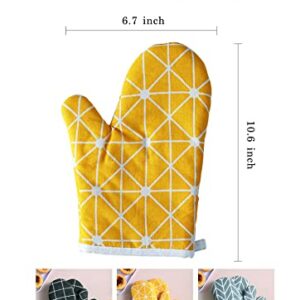 SUJAYU Oven Mitts, 2 Pack 10.6" X 6.7" Cotton Oven Mitt Pot Holders, Non-Slip 392°F Heat Resistant Oven Mits Kitchen Gloves Potholders for Cooking Baking Grilling (Yellow)