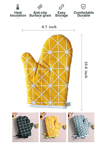 SUJAYU Oven Mitts, 2 Pack 10.6" X 6.7" Cotton Oven Mitt Pot Holders, Non-Slip 392°F Heat Resistant Oven Mits Kitchen Gloves Potholders for Cooking Baking Grilling (Yellow)