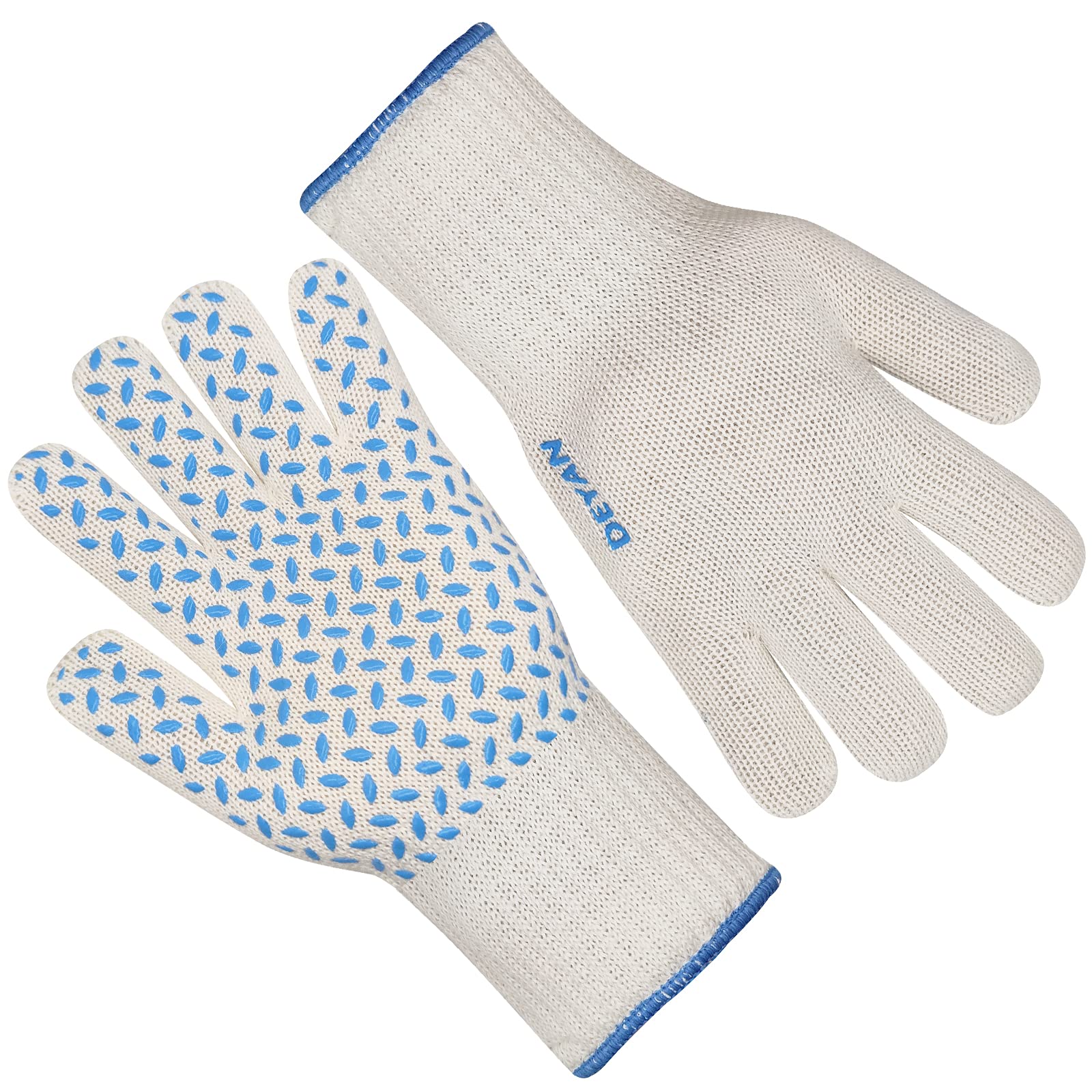 Oven Gloves 932°F Extreme Heat Resistant Gloves - DEYAN Silicone Non-Slip Oven Mitts with Finger, Kitchen Outdoor Cooking Glove for BBQ, Baking, Grilling, 1 Pair (White)