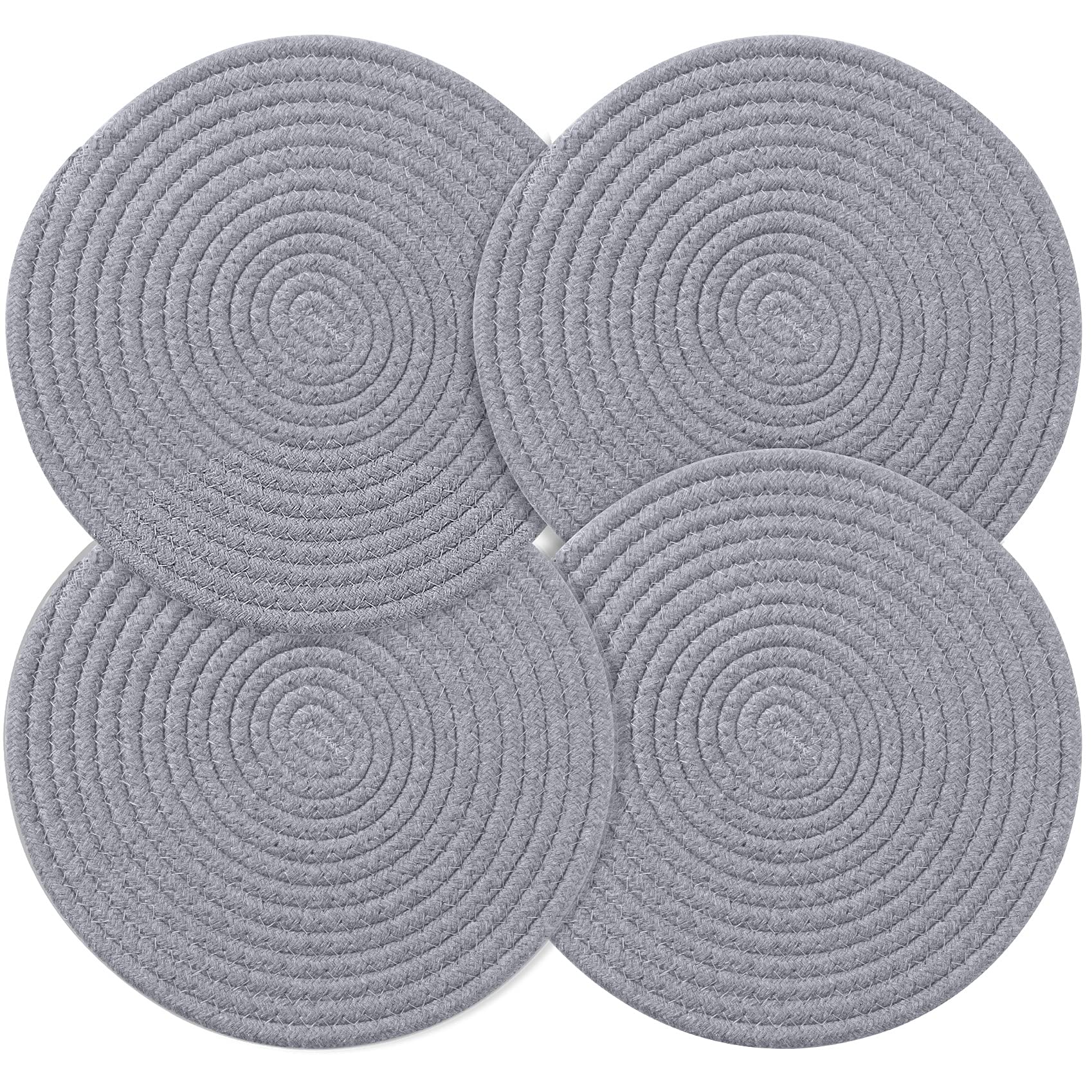 Trivet Weave Mat Round Hot Pads for Kitchen Thread Potholders for Hot Dishes/Pot/Bowl/Teapot/Hot Pot, 4pack,9.5 Inches,100% Pure Cotton (Trivet 4 Pack)