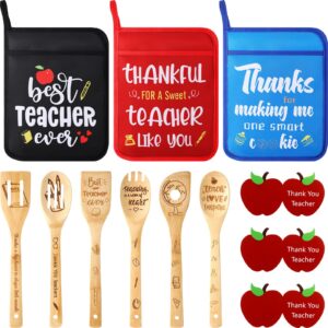 remerry 12 pcs christmas teacher appreciation gifts for woman 3 oven mitt potholder 6 bamboo utensil set 3 teacher gift greeting cards