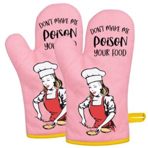 miracu funny oven mitts, fun pink oven mitt set, retro kitchen mitts - baking cute oven mitts for women friend, mothers day, unique house warming, birthday cooking gifts for women, mom wife baker her