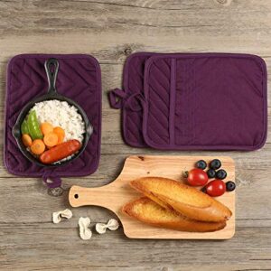 VEIKERY Cotton Pocket Pot Holders Machine Washable Heat Resistant Hot Pads for Kitchen and Baking Square Purple Oven Mitts 7"x9" Set of 5