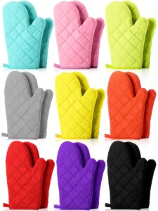 nuogo 9 pair oven mitts quilted terry cloth lining extra long heat resistant kitchen gloves thick hot for reliable flexible polyester cotton oven, 11 inch