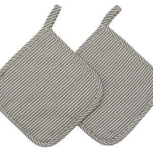 Cotton Oven Mitts and Pot Holders Set, Kitchen Quilted Oven Gloves, Hot Pan Mat Pads Set for Cooking Grilling Barbeque Baking Heat Resistant Set of 3 (3, Grey Stripes)