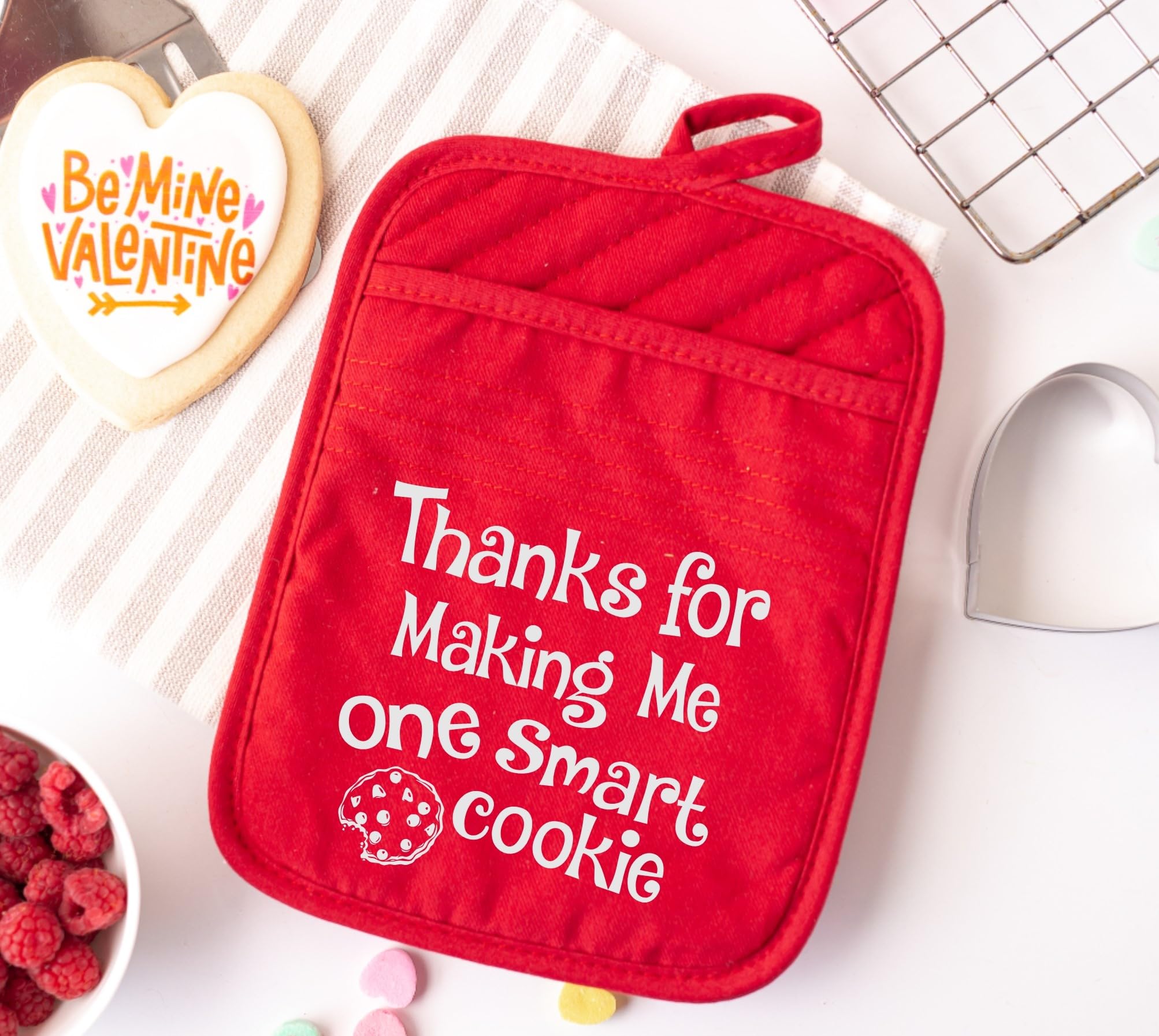 Teacher Appreciation Gift for Women - Thank You Present Potholder - One Smart Cookie Oven Mitt - Set of 2 (One Smart Cookie)