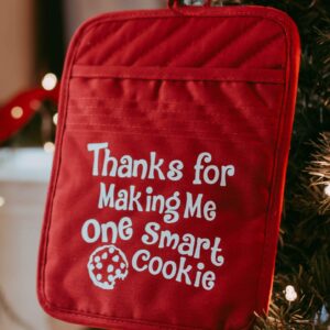 Teacher Appreciation Gift for Women - Thank You Present Potholder - One Smart Cookie Oven Mitt - Set of 2 (One Smart Cookie)