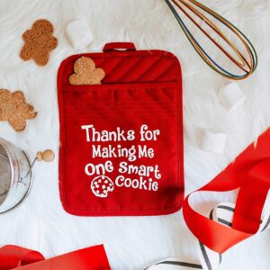 Teacher Appreciation Gift for Women - Thank You Present Potholder - One Smart Cookie Oven Mitt - Set of 2 (One Smart Cookie)