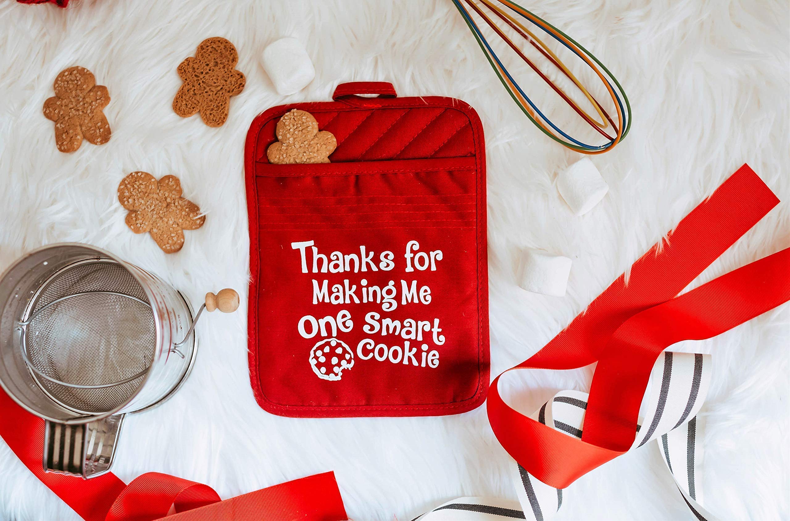 Teacher Appreciation Gift for Women - Thank You Present Potholder - One Smart Cookie Oven Mitt - Set of 2 (One Smart Cookie)