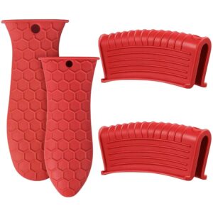evahom silicone hot handle holder, heat resistant potholder cookware handle cast iron skillets handles grip covers for cast iron skillet (red)