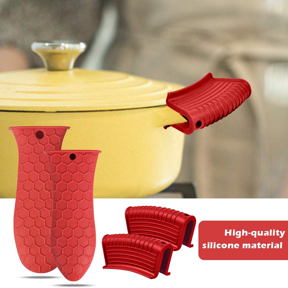 EVAHOM Silicone Hot Handle Holder, Heat Resistant Potholder Cookware Handle Cast Iron Skillets Handles Grip Covers for Cast Iron Skillet (Red)