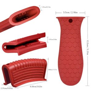 EVAHOM Silicone Hot Handle Holder, Heat Resistant Potholder Cookware Handle Cast Iron Skillets Handles Grip Covers for Cast Iron Skillet (Red)