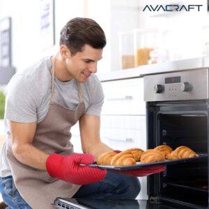 AVACRAFT Oven Mitts Pair, Flexible, 100% Cotton with Unique Heat Resistant Food Grade Silicone, Thick Terry Cloth Interior, 500 F Heat Resistant (Red Oven Mitts)