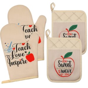 teacher gifts 4 packs teacher appreciation gifts for women men funny oven mitts and pot holders sets kitchen mittens and pot holder set with hand pocket and hanging loop back to school teacher gift