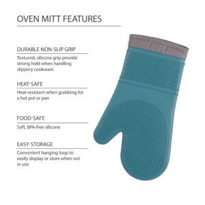 Town & Country Living Silicone Oven Mitts, 500 Degree Heat Resistant, Machine Washable, 2-Pack, Textured Teal