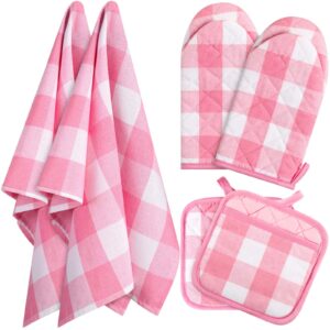 patelai 6 pcs valentines day buffalo plaid pot holders kitchen towels oven mitts dish towels set potholder glove heat resistant non slip holder for baking cooking grilling