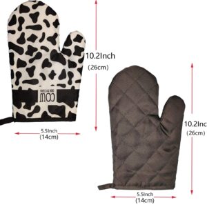 FSTIKO Milk Cow Oven Mitts and Pot Holders Sets 4 Pieces, Hot Pads Cotton Quilted Kitchen Mittens BBQ Gloves with Potholders Kitchen Microwave Gloves for Baking Cooking Grilling