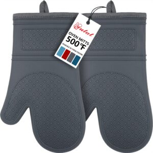 yutat silicone oven mitts, oven gloves with non-slip silicone, 600 degree heat resistant, soft cotton lining, waterproof and bap-free, oven mitts for cooking and baking - 1 pair 12 inch charcoal grey
