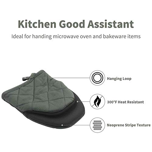 Mini Oven Mitts, 2 Pack Heat Resistant 300 ºF Little Oven Gloves Pot Holder Neoprene Cotton Trivet for Kitchen Cooking - Non-Slip Grip, Hanging Loop, 7 x 6 Inches, Grey (Grey)