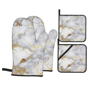 gold marble oven mitts and pot holders set heat resistant oven gloves flexible for kitchen cooking baking grilling microwave