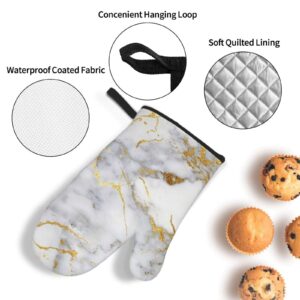 Gold Marble Oven Mitts and Pot Holders Set Heat Resistant Oven Gloves Flexible for Kitchen Cooking Baking Grilling Microwave