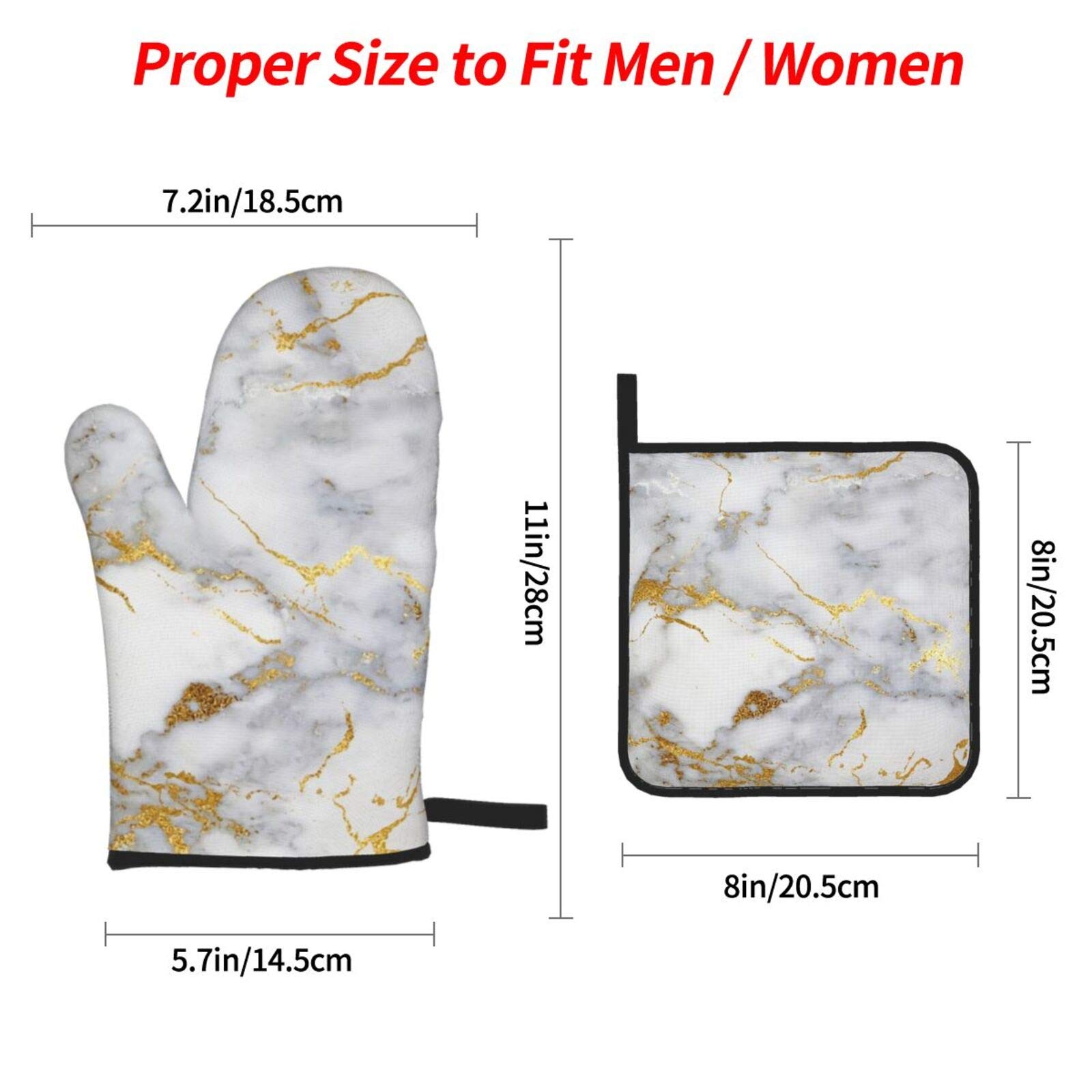 Gold Marble Oven Mitts and Pot Holders Set Heat Resistant Oven Gloves Flexible for Kitchen Cooking Baking Grilling Microwave