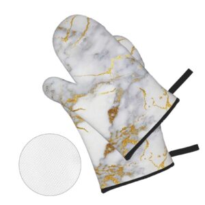 Gold Marble Oven Mitts and Pot Holders Set Heat Resistant Oven Gloves Flexible for Kitchen Cooking Baking Grilling Microwave