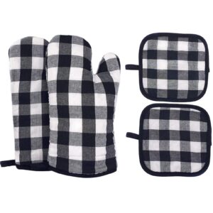 oven mitts and pot holders set, heat resistant long bbq gloves with non-slip surface for safe kitchen cooking baking grilling (black)
