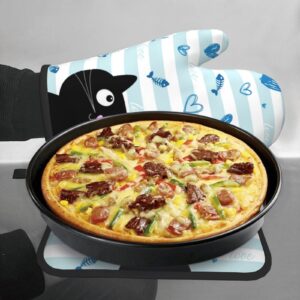 Cat Oven Mitts and Pot Holder, Cat Heat Resistant Gloves Hot Pads for Kitchen Cooking Baking Grilling Barbecue Cotton Oven Mitts