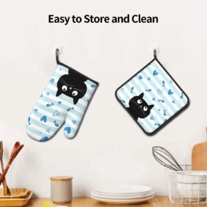 Cat Oven Mitts and Pot Holder, Cat Heat Resistant Gloves Hot Pads for Kitchen Cooking Baking Grilling Barbecue Cotton Oven Mitts