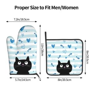 Cat Oven Mitts and Pot Holder, Cat Heat Resistant Gloves Hot Pads for Kitchen Cooking Baking Grilling Barbecue Cotton Oven Mitts