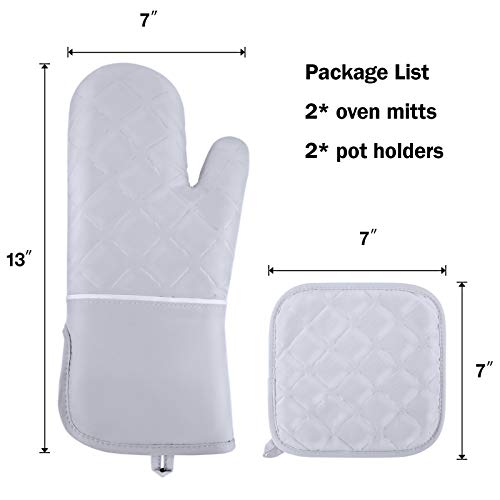 MIZATTO Oven Mitts and Pot Holders 4pcs Set – Kitchen Oven Glove High Heat Resistant 500 Degree Oven Mitts and Potholder with Non-Slip Surface & Cotton Lining for Baking, BBQ, Cooking (Gray)