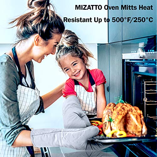 MIZATTO Oven Mitts and Pot Holders 4pcs Set – Kitchen Oven Glove High Heat Resistant 500 Degree Oven Mitts and Potholder with Non-Slip Surface & Cotton Lining for Baking, BBQ, Cooking (Gray)