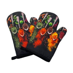 upnupco artistic colorful oven mitts - unique & cute - soft & safety - quilted & padded - heat resistant - beautiful kitchen gloves - chef gloves - spicy oven mitt 2 pieces - 7" x 10" x 1"